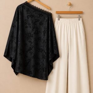 Women Midnight Noir Off-Shoulder Cape Co-Ord Set