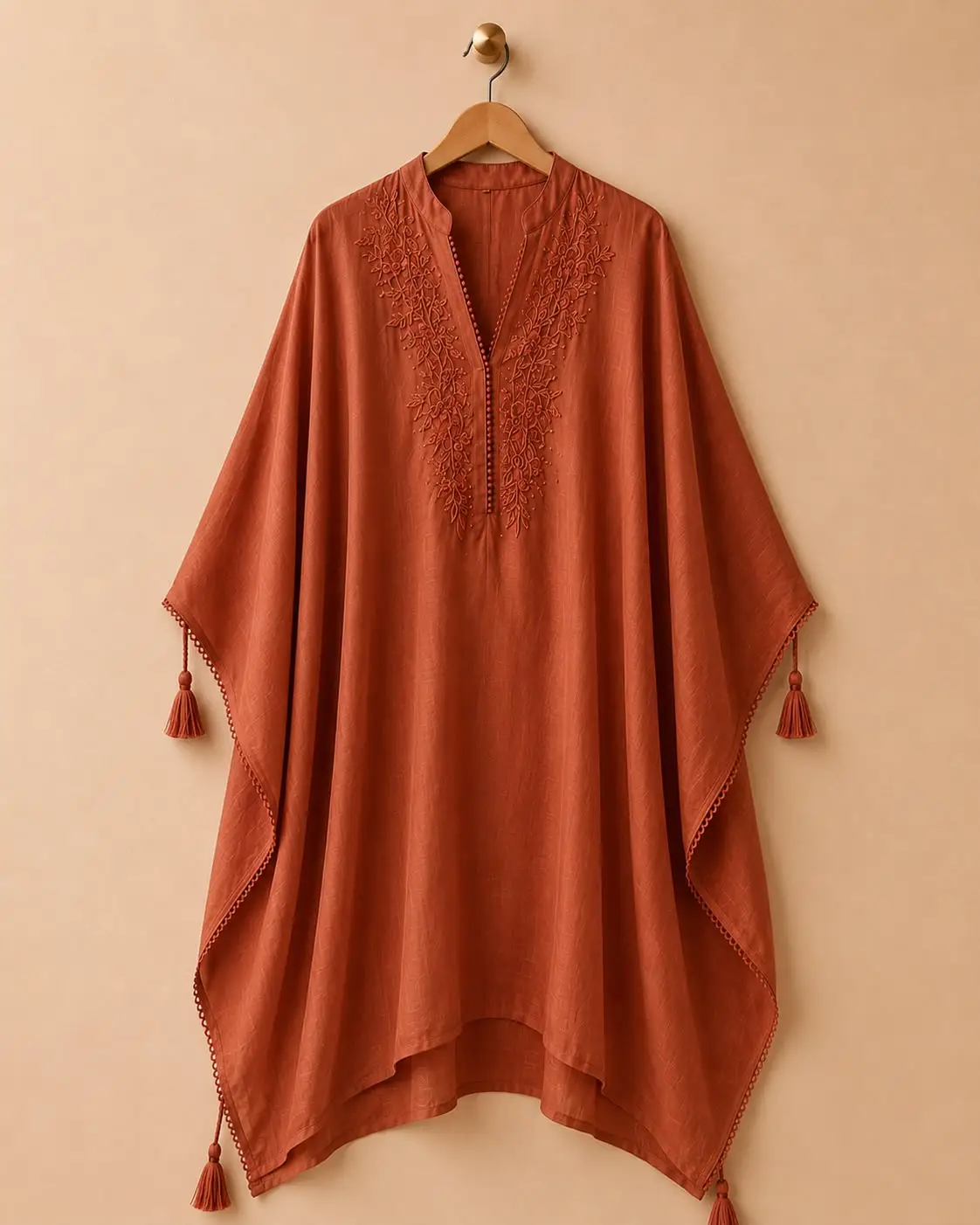 Women Rust Reverie Muslin Silk Kaftan