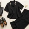 Black linen co-ord set styled for office and evening wear