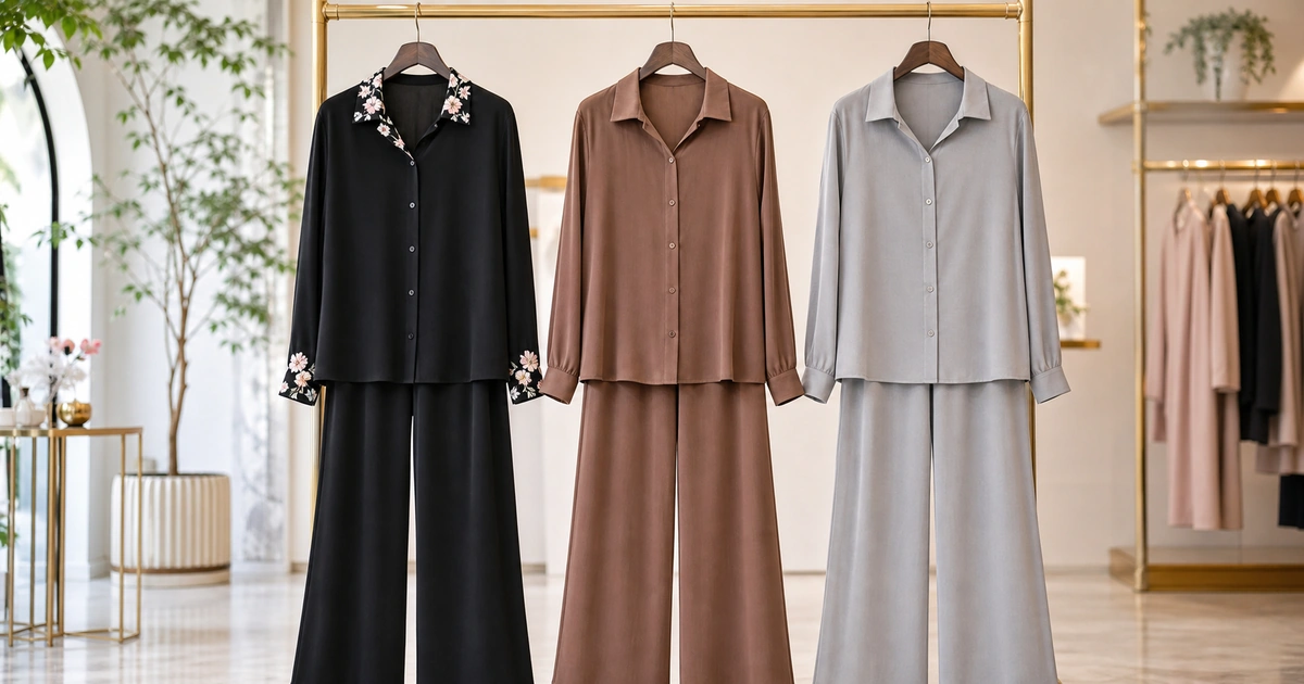 Women's co-ord sets in black, silver and cocoa boutique styles
