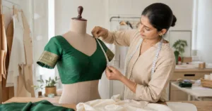 Blouse measurements being taken by a professional women's tailor