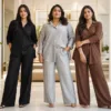 Women wearing co-ord sets with different proportions and trouser shapes