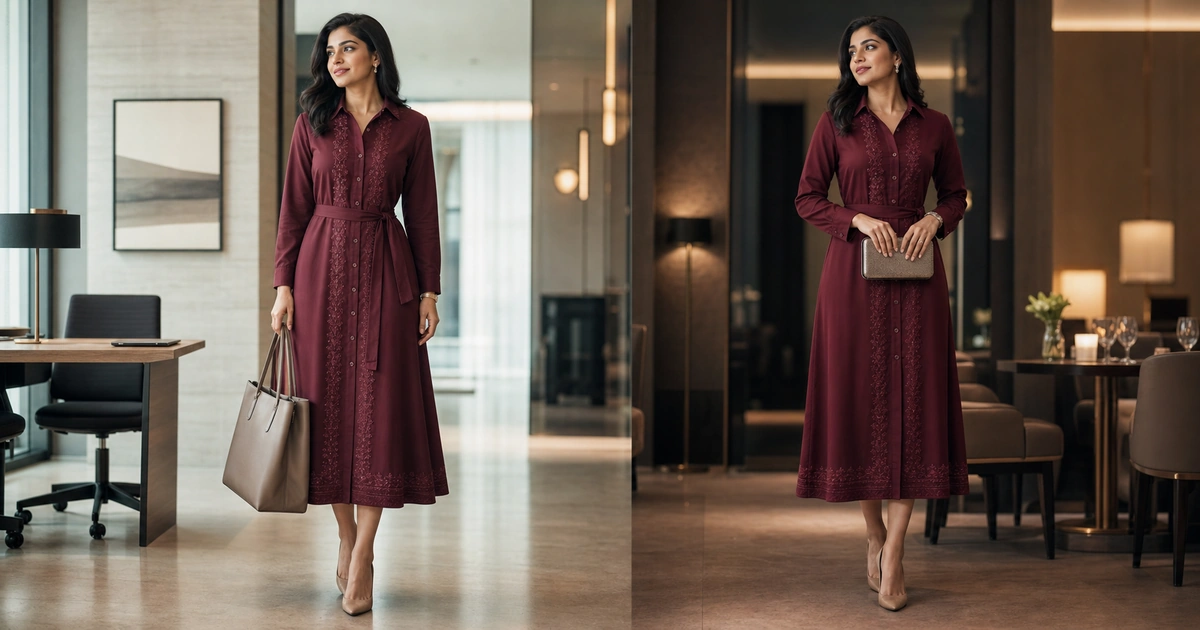 Designer shirt dresses styled for office and evening wear