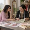 Woman discussing fabric and fit references with a ladies tailor in Ludhiana