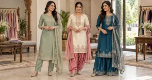 Women wearing Punjabi suits with straight, salwar and palazzo bottoms