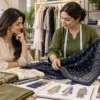 Punjabi suit fabric and silhouette consultation in a women’s boutique