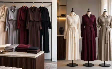 Boutique display comparing women co-ord sets and shirt dresses